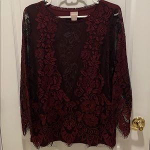 Chico’s Black/Burgundy Red Lacey Top